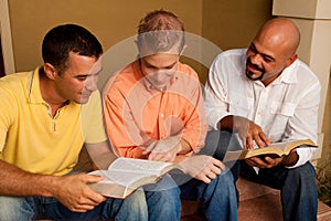 Men`s Group Bible Study. Multicultural small group. photo