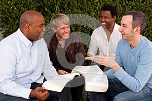 Men`s Group Bible Study. Multicultural small group.