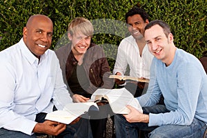 Men`s Group Bible Study. Multicultural small group.