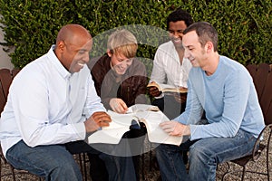 Men`s Group Bible Study. Multicultural small group.