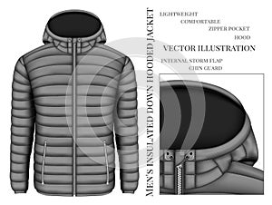 Men`s hooded insulated down jacket photo