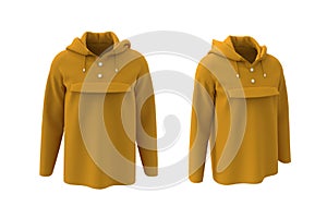 Men`s hooded jacket with half zip for your design mockup for print, isolated on white background, 3d