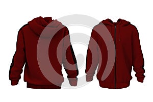 Men`s hooded jacket with zipper for your design mockup for print, isolated on white  background, 3d