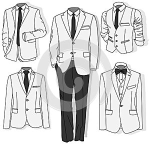 Men`s jacket. Ceremonial men`s suit, tuxedo. Accessories set. Ve