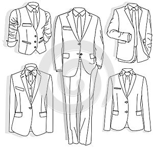 Men`s jacket. Ceremonial men`s suit, tuxedo. Accessories set. Ve