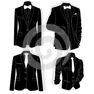 Men`s jacket. Ceremonial men`s suit, tuxedo. Vector.