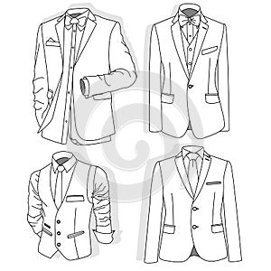 Men`s jacket. Ceremonial men`s suit, tuxedo. Vector.