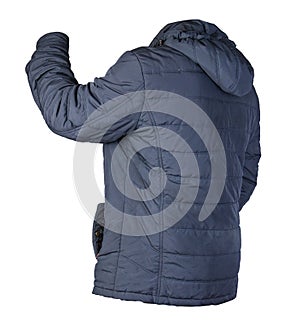 Men`s jacket in a hood isolated on a white background. Windbreaker jacket front view