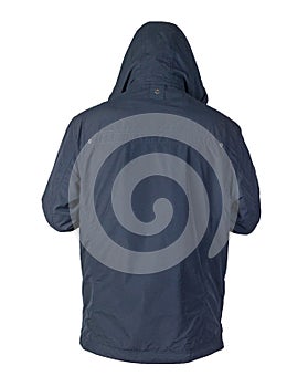 Men`s jacket in a hood isolated on a white background. Windbreaker jacket front view