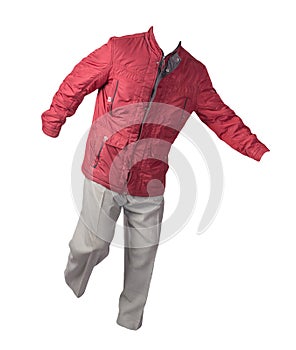 Men`s jacket and pants isolated on white background