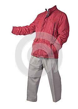 Men`s jacket and pants isolated on white background