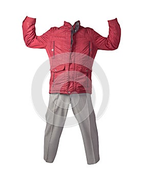 Men`s jacket and pants isolated on white background