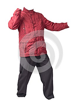 Men`s jacket and pants isolated on white background