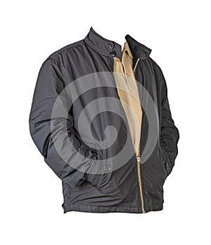 Men`s  jacket and  shirt isolated on white background. fashionable casual wear