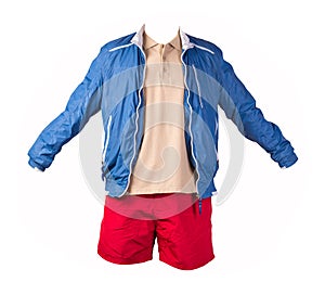 Men`s  jacket,  shirt and sports shorts isolated on white background