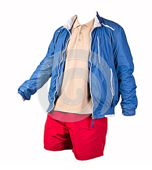 Men`s  jacket,  shirt and sports shorts isolated on white background