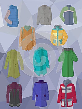 Men's jackets and coats in flat design
