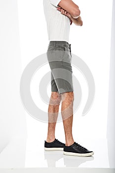 Men`s Jogger Shorts with Zipper with white background