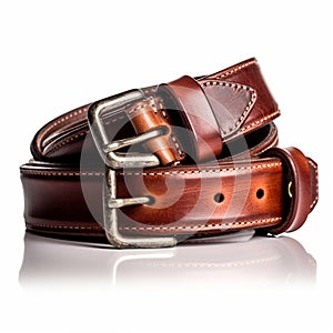 Men\'s leather belt isolated on white background.