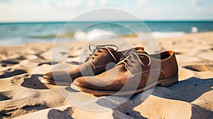 Men's leather shoes on the beach