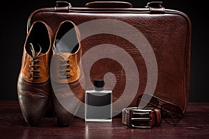 Men's leather shoes and suitcase