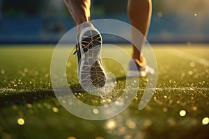 men's legs in sneakers on the football field. Generated by AI