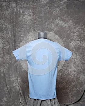 Men`s light blue blank t shirt template, back side