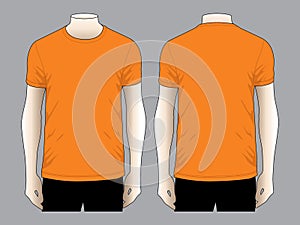 Men's Orange Short Sleeve T-Shirt Template Vector on Gray Background