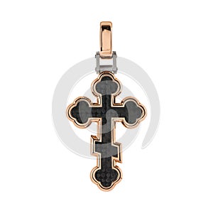 Men`s pendant cross in rose gold and silver with carbon fiber