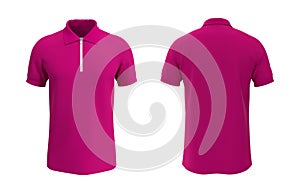 Men`s pink polo shirt mock up with half zip.