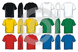 Men`s round neck t-shirt templates, Front, back and side views.