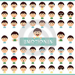 Men`s set of emotions pattern illustration with mask