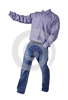 Men`s shirt and blue jeans isolated on white background