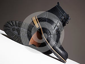 Men`s shoes.fashion still life. men black boots