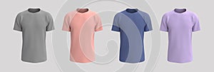 Men`s short-sleeve t-shirt mockup in front, side and back views, design presentation for print, 3d illustration