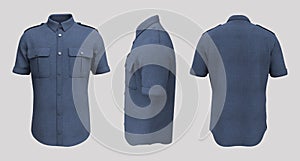 Men`s short sleeves military shirt mockup, 3d illustration