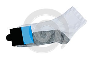 Men`s socks with label isolated on a white background