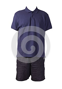 Men`s sports shorts and a T-shirt with a button-down collar isolated on a white background