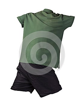 Men`s sports shorts and a T-shirt with a button-down collar isolated on a white background