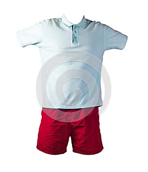 Men`s sports shorts and a T-shirt with a button-down collar isolated on a white background