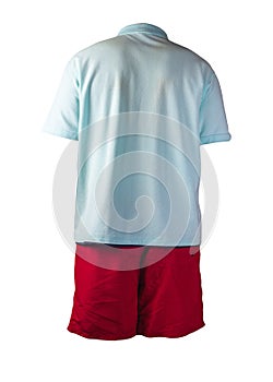 Men`s sports shorts and a T-shirt with a button-down collar isolated on a white background