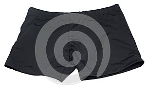 Men`s swimming trunks on white background