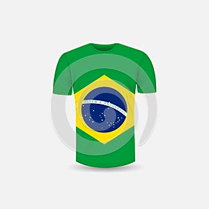 Men`s T-shirt icon and Brazil flag background.Round neck Jersey