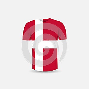 Men`s T-shirt icon and Denmark flag background.Round neck Jersey