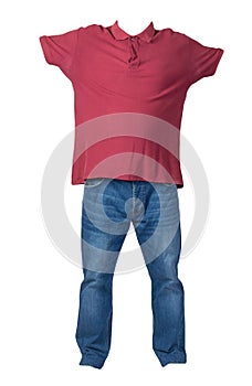 Men`s t-shirt and jeans isolated on white background.casual clothing