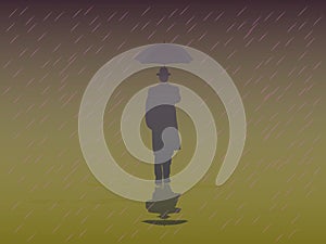 Men`s Trench Coat An umbrella walking in the rain
