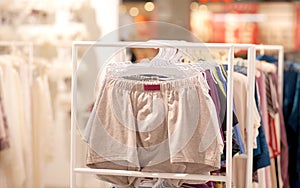 Men`s underwear in a boutique. Advertise, Sale and Fashion concept