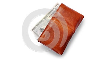 Men`s Wallet With Dollar cash on white background.