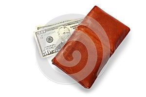 Men`s Wallet With Dollar cash on white background.