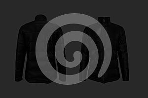 Men`s warm sports puffer jacket isolated over grey background